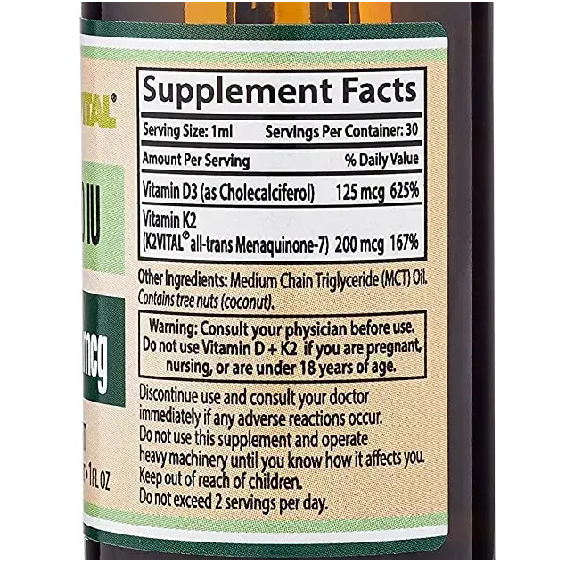 Vitamin D3 K2 / Вітамін Д3 К2 рідкий на МСТ олії Double Wood/1