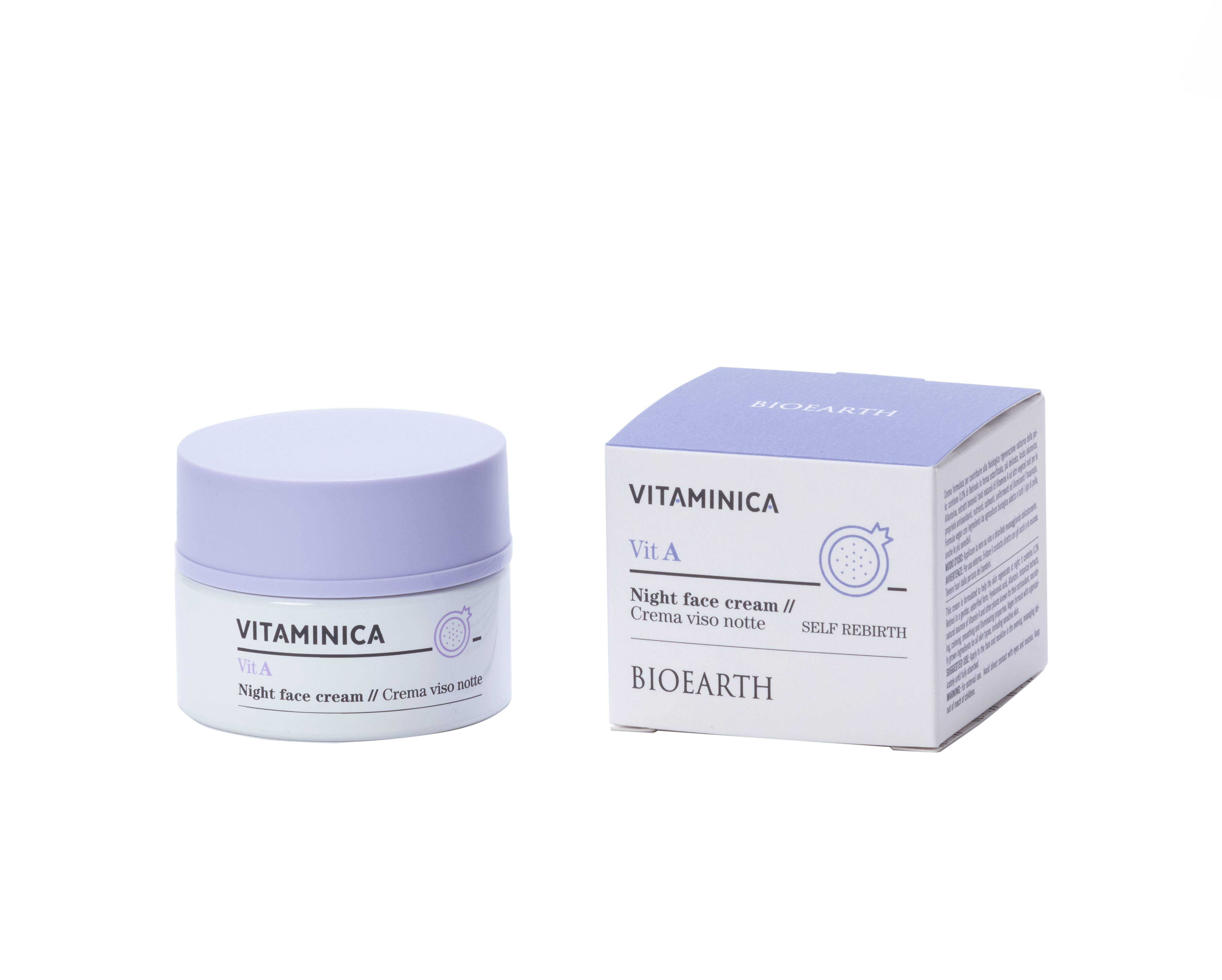Vitaminica VIT A Night face cream Крем ночной антиоксидантный, питающий, успокаивающий, осветляющий для регенерации всех типов кожи лица Bioearth, 