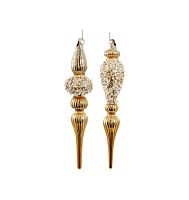 Новогоднее украшение Сосулька стеклянная с бисером золотого цвета 20см (в ассорт.), Shishi магазин Glossary 