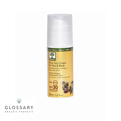 Оливковый солнцезащитный крем для лица и тела с фактором защиты SPF 30 Bioselect,  магазин Glossary 