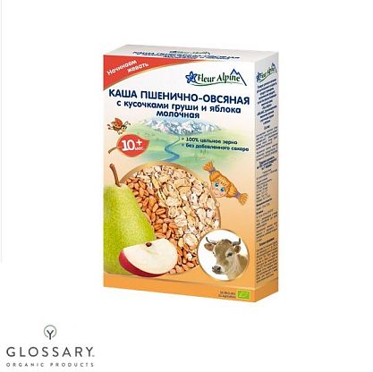 Молочная каша органическая пшенично-овсяная с кусочками груши и яблока ) Fleur Alpine /  магазин Glossary 