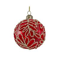 Новогоднее украшение Шар стеклянный красный с узором 8см, Shishi магазин Glossary 