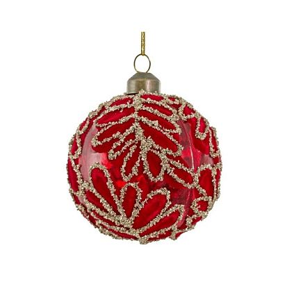 Новогоднее украшение Шар стеклянный красный с узором 8см, Shishi магазин Glossary 