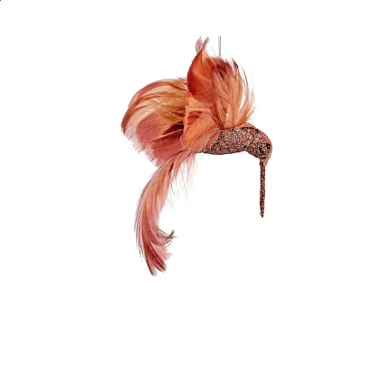 Новогоднее украшение Птичка Колибри с перьями сиреневого цвета 12см, Shishi магазин Glossary 