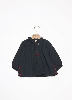 Топ-блуза для новорожденных темно-синяя с вышивкой Caramel, магазин Glossary 