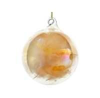 Новогоднее украшение Шар стеклянный желтый с пером внутри 8см, Shishi магазин Glossary 