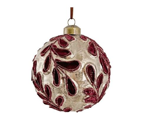 Новогоднее украшение Шар стеклянный матовый серый с бордовым узором 10см, Shishi магазин Glossary 