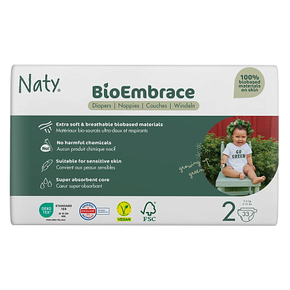 Одноразовые детские подгузники BioEmbrace Размер 2 (3-6 кг.)Eco by Naty магазин Glossary 