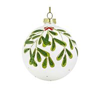 Новогоднее украшение Шар стеклянный матовый белый с омелой 10см, Shishi магазин Glossary 