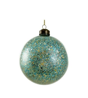 Новогоднее украшение Шар стеклянный голубой с блестками 10см, Shishi магазин Glossary 