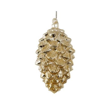 Новогоднее украшение Шишка стеклянная цвета античного золота 10см, Shishi магазин Glossary 