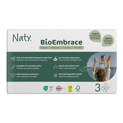 Одноразовые детские подгузники BioEmbrace Размер 3 (4-9 кг.) Eco by Naty магазин Glossary 