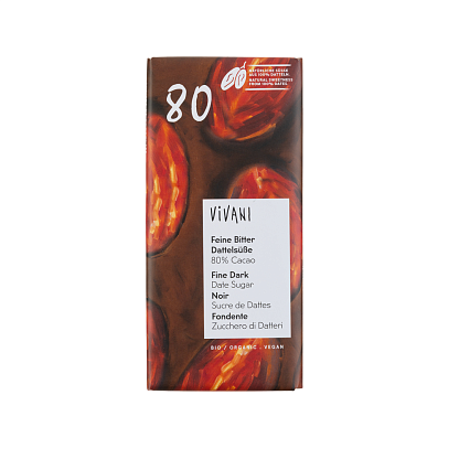 Шоколад черный органический 80% с финиками (без добавленного сахара) Vivani,  магазин Glossary 