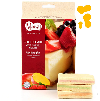 Лакомство для собак от 3-х месяцев Freeze dried CHEESECAKE WITH APPLE, CRANBERRIES AND MANGO чизкейк с яблоком, клюквой и манго Mavsy магазин Glossary 