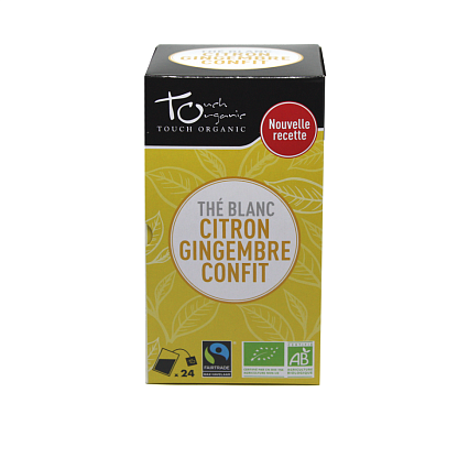Чай белый с порошком имбиря и лимонным ароматом неферментированый в пакетиках органический Touch Organic,  магазин Glossary 