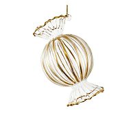 Новогоднее украшение Конфета стеклянная прозрачная в полоску золотого цвета 11см, Shishi магазин Glossary 