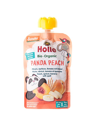 Пюре "Panda Peach" с персиком, абрикосом, бананом и органической спельтой (с 8 месяцев), Holle магазин Glossary 