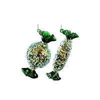 Новогоднее украшение Конфета стеклянная зеленая с блестками 11,5см (в ассорт.), Shishi магазин Glossary 