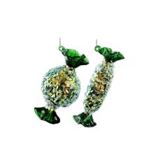 Новогоднее украшение Конфета стеклянная зеленая с блестками 11,5см (в ассорт.), Shishi магазин Glossary 