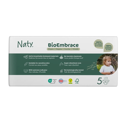 Одноразовые детские подгузники BioEmbrace "NATY". Размер 5 (11-25 кг.) ECO by Naty магазин Glossary 