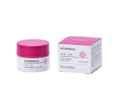 Vitaminica VIT E + Q10 face cream Крем восстанавливающий, антиоксидантный и разглаживающий для нормальной, сухой и зрелой кожи лица Bioearth,  магазин Glossary 