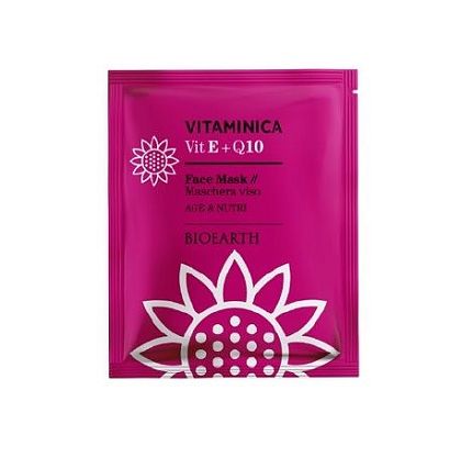 VITAMINICA SINGLE SHEET FACE MASK VIT E+Q10 Маска целлюлозна омолаживающая для сухой и чувствительной кожи Bioearth,  магазин Glossary 