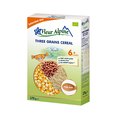 Каша детская Три злака безглютеновая с 6 месяцев Fleur Alpine,  магазин Glossary 