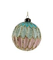 Новогоднее украшение Шар стеклянный розово-голубой с посыпкой 10см, Shishi магазин Glossary 