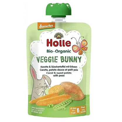 Пюре "Veggie Bunny" с морковью, сладким картофелем и горошком" органическое (с 6 месяцев) Holle магазин Glossary 