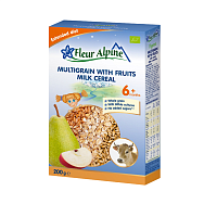 Молочная каша Organic Multigrain Cereal With Fruits Мультизлаковая с фруктами с 6 месяцев Fleur Alpine,  магазин Glossary 