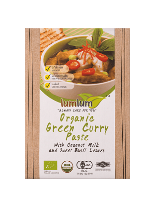 Паста Кари зеленая с кокосовым кремом и листьями базилика тайского органическая, Lumlum  магазин Glossary 