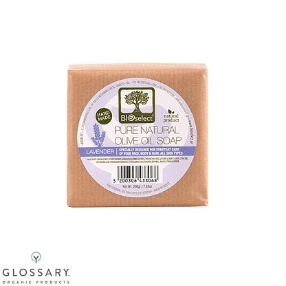 Натуральное мыло для лица и тела с оливковым маслом и ароматом лаванды Bioselect,  магазин Glossary 