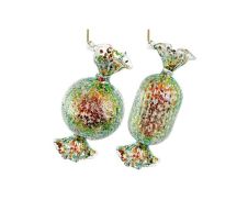 Новогоднее украшение Конфета стеклянная зеленая с блестками 12/14см (в ассорт.), Shishi магазин Glossary 