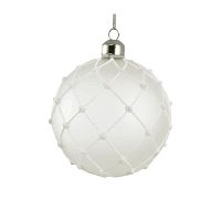 Новогоднее украшение Шар стеклянный белый матовый с блестками 10см, Shishi магазин Glossary 