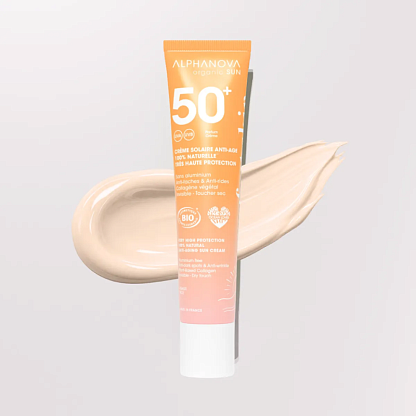 Солнцезащитный антивозрастный крем для лица SPF 50+ ALPHANOVA Organic Sun магазин Glossary 