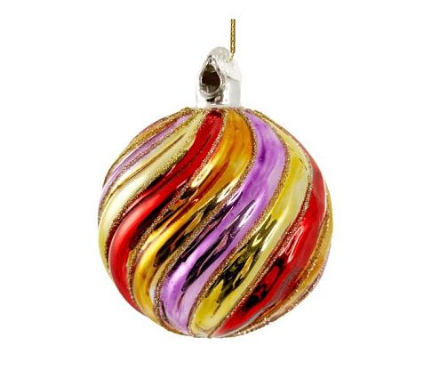 Новогоднее украшение Шар стеклянный в диагональную полоску цветной 8см, Shishi магазин Glossary 