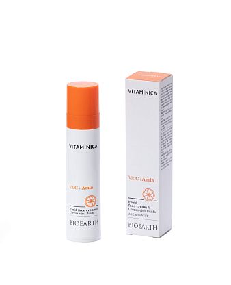 Vitaminica VIT C + AMLA 24 h face fluid cream Крем-флюид антиоксидантный для всех типов кожи лица от усталости и сияния Bioearth,  магазин Glossary 