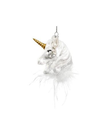 Новогоднее украшение Единорог белый матовый с перьями 8см, Shishi магазин Glossary 