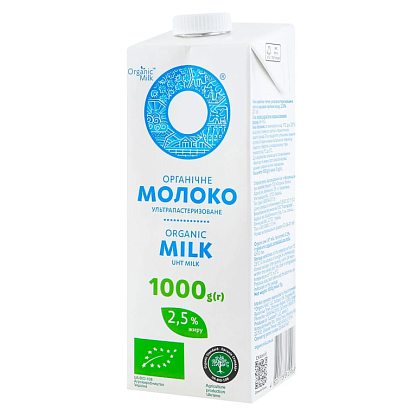 Молоко органическое ультрапастеризованное жирность 2,5% Organic Milk, магазин Glossary 