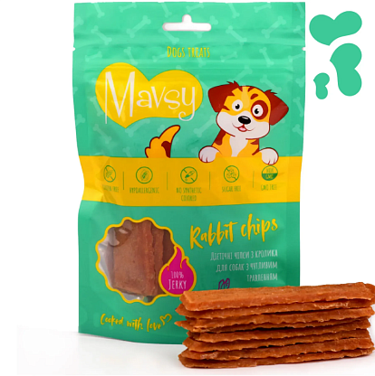 Лакомство диетическое для собак с чувствительным пищеварением RABBIT chips из мяса кролика Mavsy магазин Glossary 