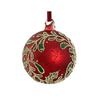 Новогоднее украшение Шар стеклянный с зеленым венком 10см, Shishi магазин Glossary 