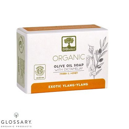 Натуральное оливковое мыло для лица и тела против старения с миррой и медом Bioselect,  магазин Glossary 